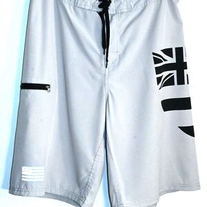 WAILOA BOARD SHORTS/SWIM Gray Board Shorts with Black Accents Waist 32"
